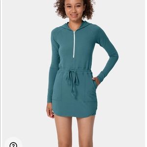 HALARA: Hooded Half-Zip Drawstring 2-in-1 Side Pocket Dress